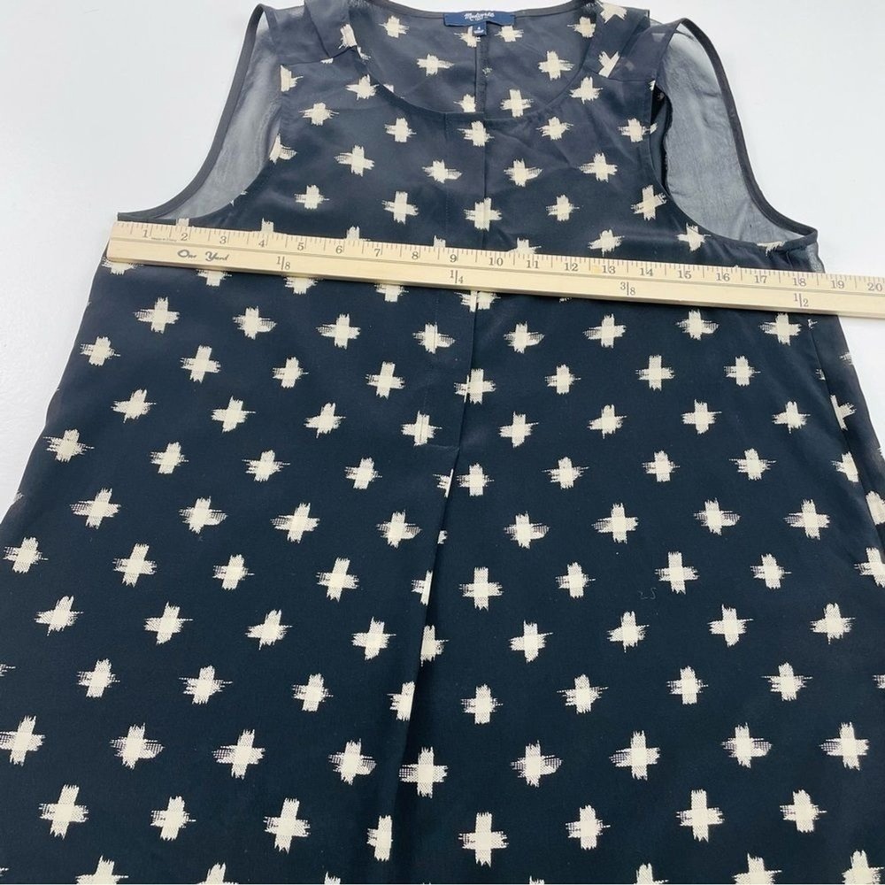 Madewell 100% Silk Sleeveless Blouse Black Beige Cross Print Top Small Casual - Picture 5 of 11